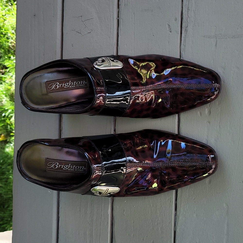 Brighton Patent Leather Mule Clogs in Deep Burgundy